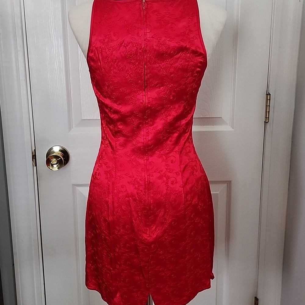 Vintage Jessica McClintock Red Satin Jacquard Dress - Picture 4 of 7